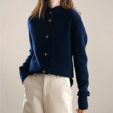 Angela | Damen Frühlings Cardigan Mit Kragen Und Knöpfen – Navy Blue