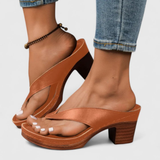 Birgit | Damen Chunky Heel Zehentrenner Sandalen – Braun