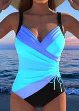 Damen Lebendige Formende Wickel Badeanzug Design – Blau