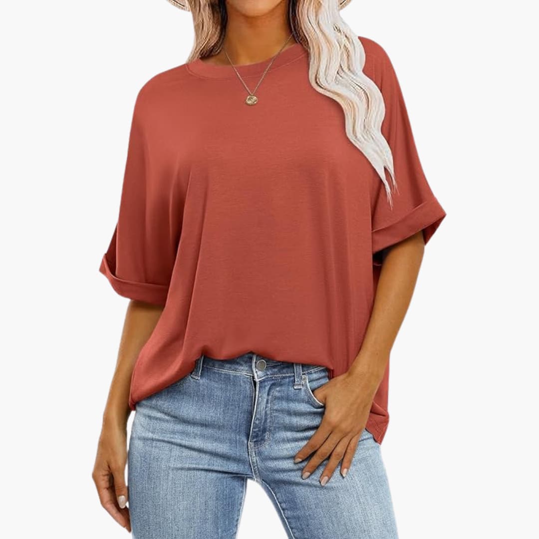 Damen Oversize T-Shirt mit Rundhals und kurzen Ärmeln
