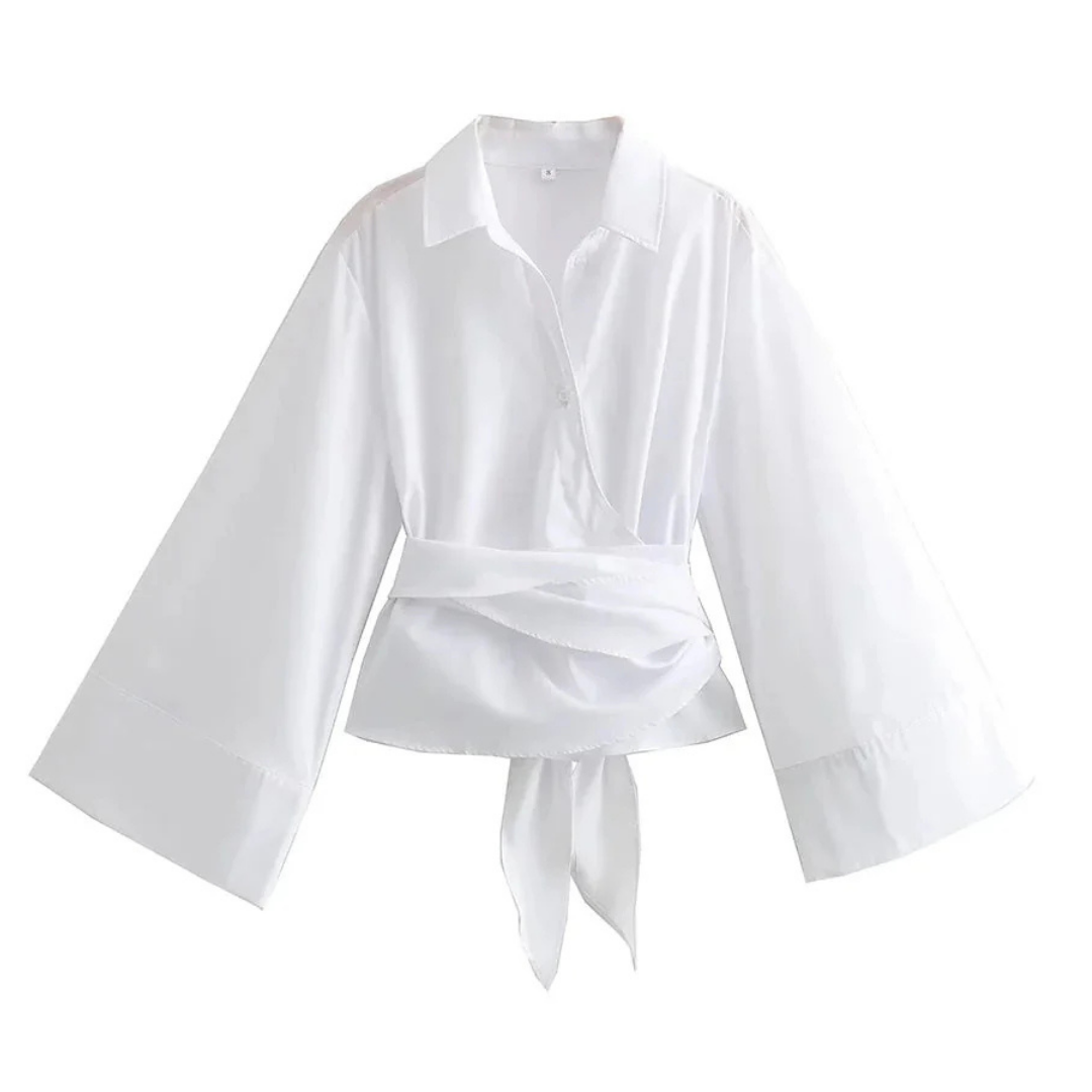 Damen Schickes Wickel Kimono Hemd | Langarm