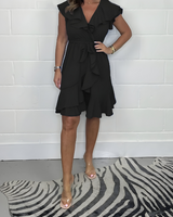 Damen Chiffonkleid Mit V Ausschnitt Und Wickeloptik – Schwarz