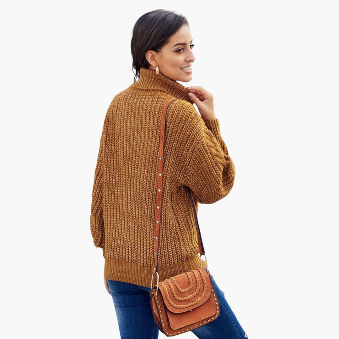 Damen pullover mit Rollkragen und Zopfmuster