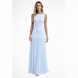 Eline | Elegantes Plissee Maxi Kleid für Damen – Formell – Himmelblau