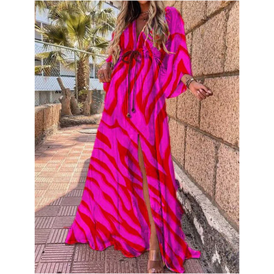 Farbenfrohes V Ausschnitt Kleid Mit Schlitz Für Damen | Maxi