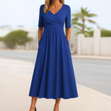 Monica Crossover-Kleid | Stilvolles Midi-Kleid für Damen – Marineblau