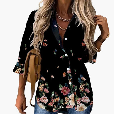 Bluse mit Blumenmuster - Damen Freizeitlook mit Kontrast