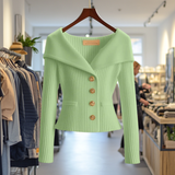 Damen Strickjacke Mit Breitem Kragen – Grün