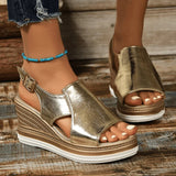 Stefanie | Damen Metallische Plattform Komfort Sandalen – Gold
