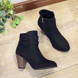 Carolin | Damen High-Heel-Stiefeletten mit Schnalle und Reißverschluss – Schwarz
