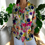 Damen Geblümte Bluse Mit Knopfleiste – Leinwand