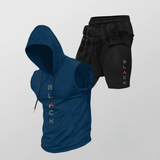 Diego | Sportliches ärmelloses Hoodie-Set mit Shorts – Marineblau-Schwarz