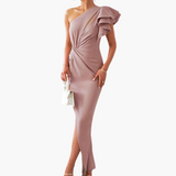 Abendkleid mit Schlitz und einer Schulter Damen – Rosa