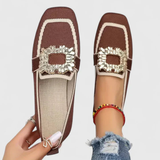 Doris | Damen Kristallschnalle Slip-On Loafer – Braun