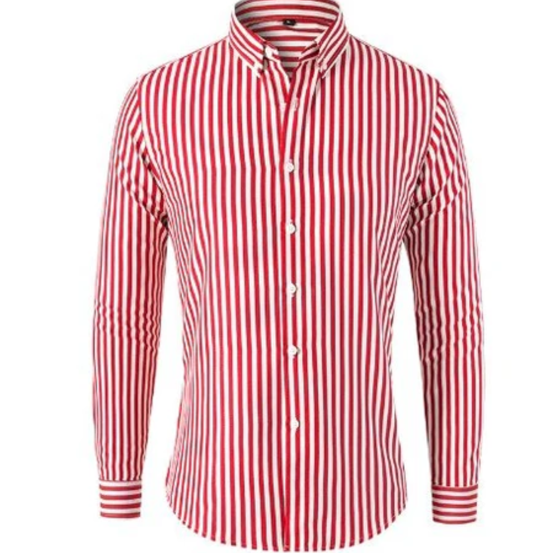 Herren Button Down Gestreiftes Langarm Hemd | Stylisch