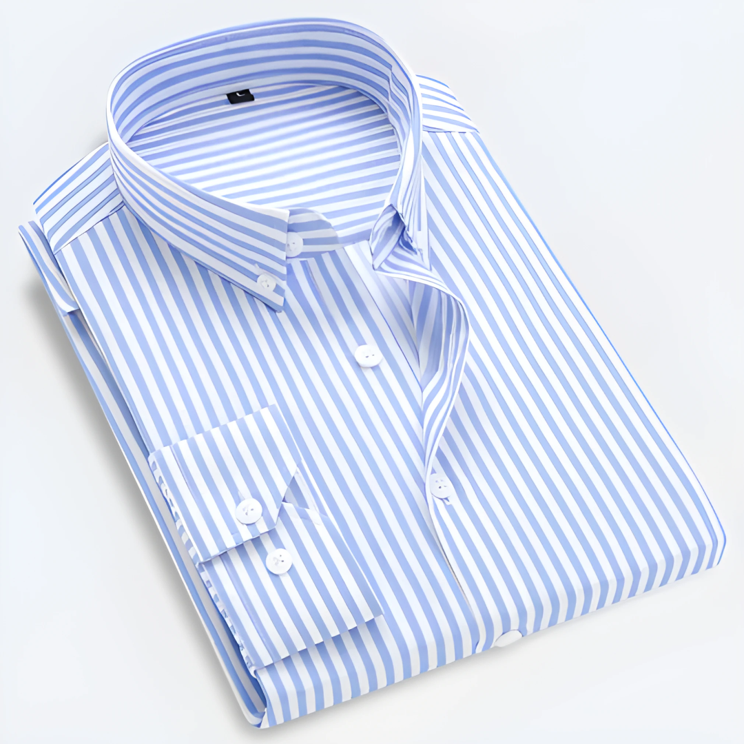 Herren Klassisches Langarm Gestreiftes Kragen Hemd | Button Down