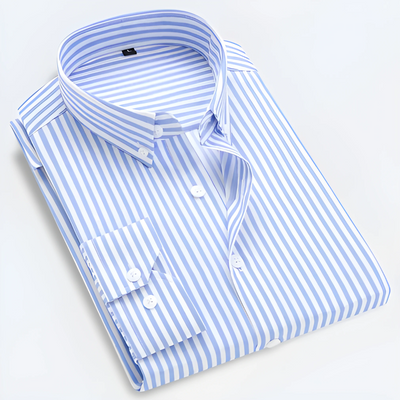 Herren Klassisches Langarm Gestreiftes Kragen Hemd | Button Down