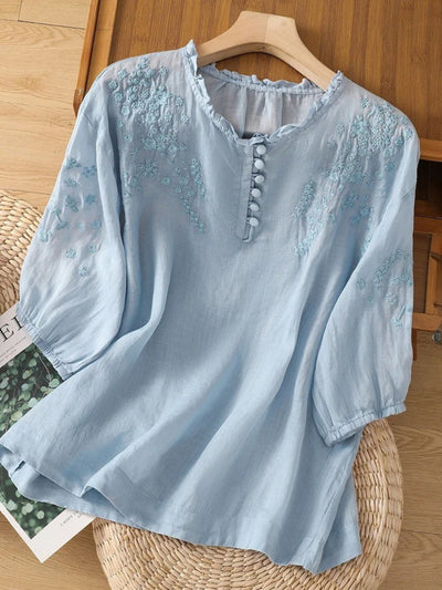 Kissina – Bestickte Bluse Aus Baumwollleinen