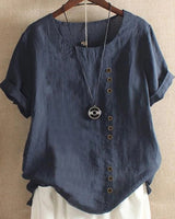 Doris | Damen Lässige Bluse mit Knopfdetail und Kurzarm – Dunkelblau