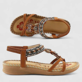 Viola | Damen Riemchen Flache Offene Zehen Sandalen – Beige Bali