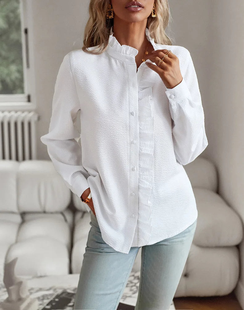 Knopfleiste Bluse Mit Rüschen Für Damen | Lässig