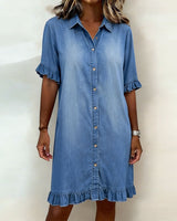 Tessa | Damen Denim Kleid Rüschendesign – Jeanskleid Rüschen Lässig 2026 – Blau