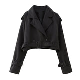 Karla | Damen Schicker kurzer Trenchcoat mit Gürtel – Schwarz