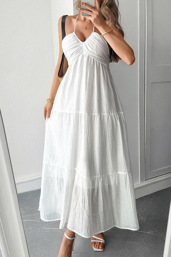 Lara® | Maxikleid mit Unifarbenem Halfter Hals und Bindung im lässigen Urlaubsstil