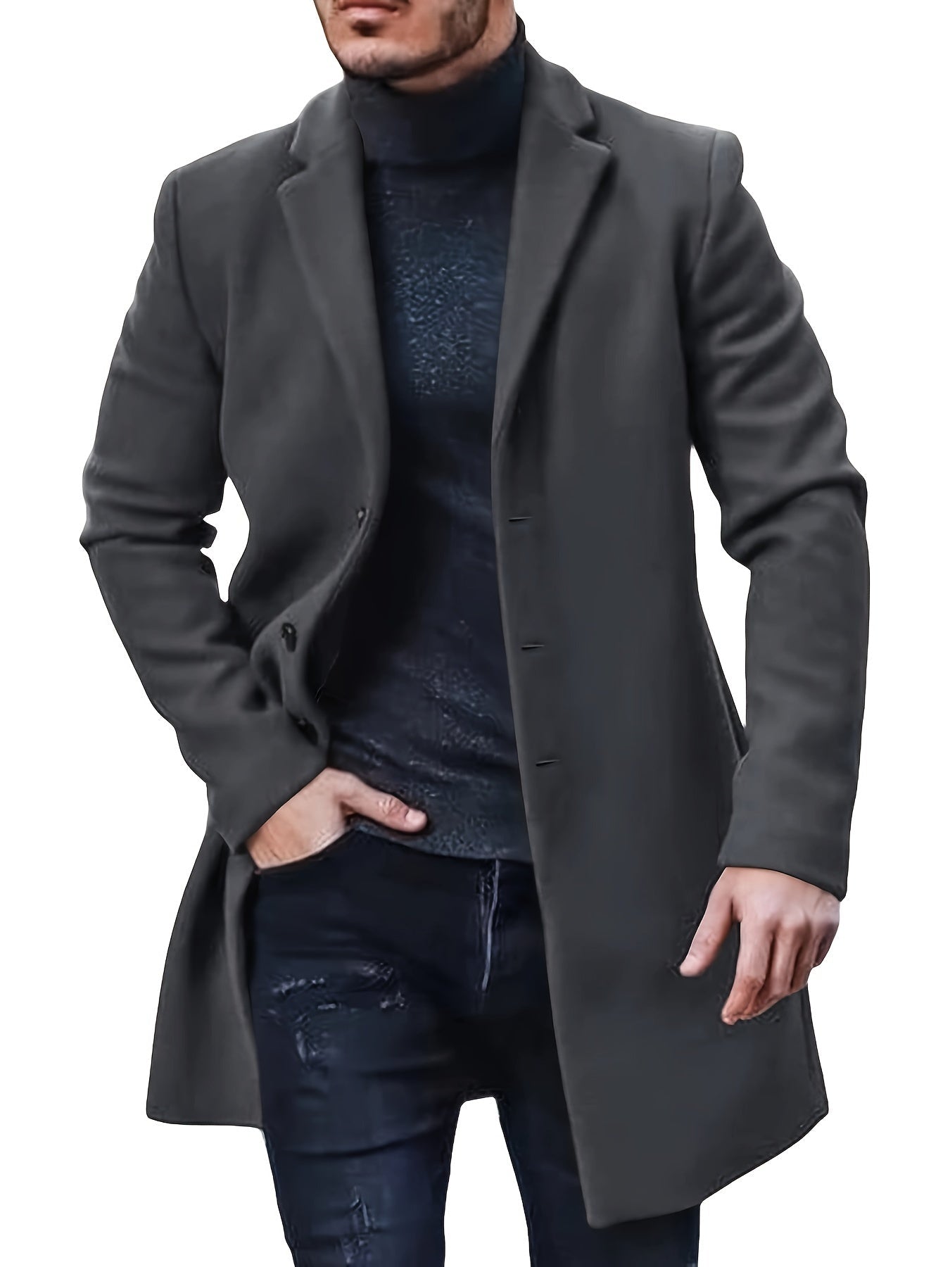 Casual langer Wintermantel mit einreihigem Design für Herren | Ideal für den Winter