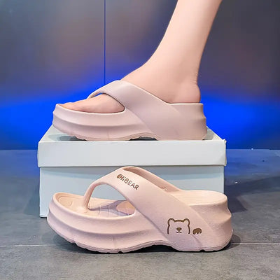 Maya - Stylische schwarze EVA-Flip-Flops für Frauen mit niedlichem Bärendesign