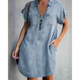 Genevalle - Lässiges Chambray-Kleid mit Taschen – Grau