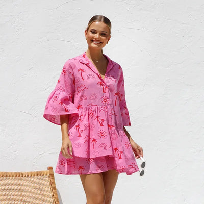 Millie - Kurzes Kleid mit Sonnenaufdruck in Übergröße