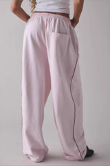Damen Lange Bestickte Locker Geschnittene Strickhose – Müheloser Chic – Rosa