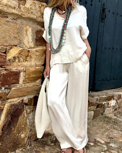 Brunella® | Himmlisches Set aus weißer Bluse und Hose mit elegantem Look