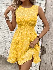 Isabella | Elegantes ärmelloses A-Linien-Kleid mit weißem Blumendruck für Damen