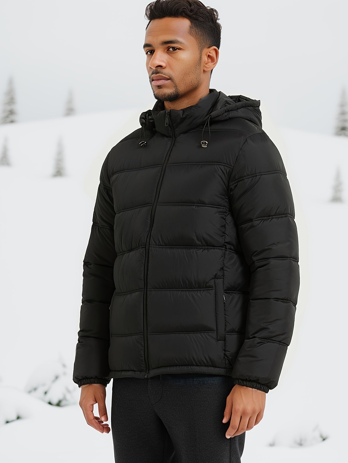 Stilvolle glatte einfarbige Puffer-Winterjacke für Herren | Ideal für den Winter