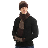 Strickset mit Wollmütze, Handschuhen und Schal – Kastanienbraun