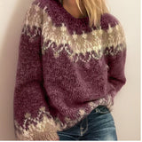 Lara | Eleganter Damen Jacquard-Strickpullover Mit Nordischem Islandmuster – Rot