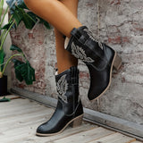Damen Westernstiefel für breite Waden mit besticktem Schaft – Schwarz