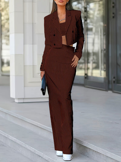 Stylisches Business Blazer Set mit Streifenmuster in Drei Teilen für Damen | Ideal für jeden Tag