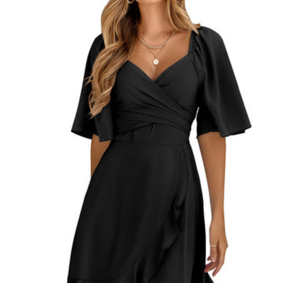 Damen Tiefes V-Ausschnitt Luftiges Wickelkleid | Midi