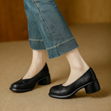 Damen Braune Leder Plateau Pumps Mit Blockabsatz – Stilvolle Heels – Schwarz