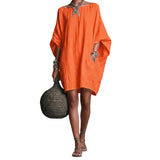 Ozee | Übergröße-Kleid aus Baumwoll-Leinen mit Fledermausärmeln – Orange