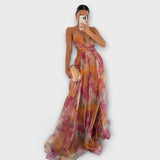 Isabella | Elegantes Mesh Maxikleid für Damen – Orange