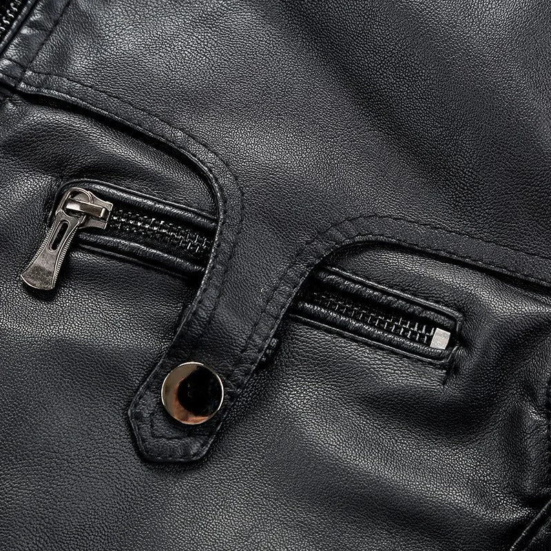 Elegante Fleece Vegane Lederjacke mit Taschen für Herren | Ideal für den Winter