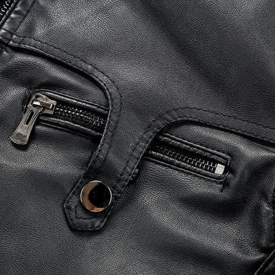 Elegante Fleece Vegane Lederjacke mit Taschen für Herren | Ideal für den Winter