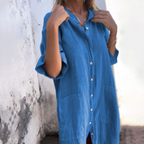 Boho-Hemdkleid für Damen mit Knopfleiste – Blau