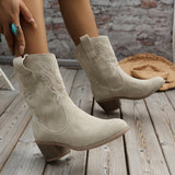 Damen Westernstiefel für breite Waden mit besticktem Schaft – Beige