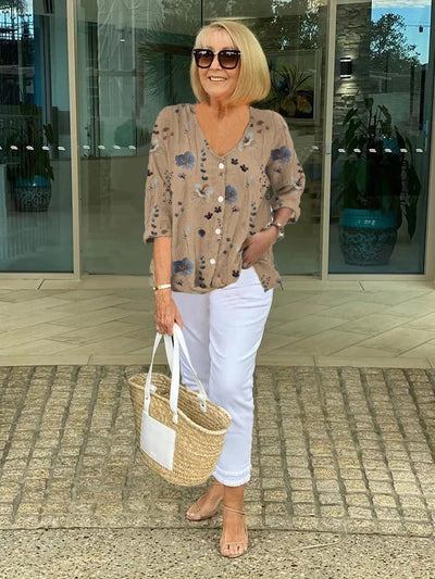 Teresa – Elegante Blumen Bluse Mit Knopf