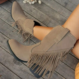 Julia | Elegante Cowboy-Stiefel mit Fransen im Western-Stil – Beige